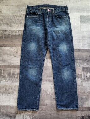 Japanese Denim Jeans CUNE Rabbit Print 100% Cotton Mens Size 34 Blue Indigo